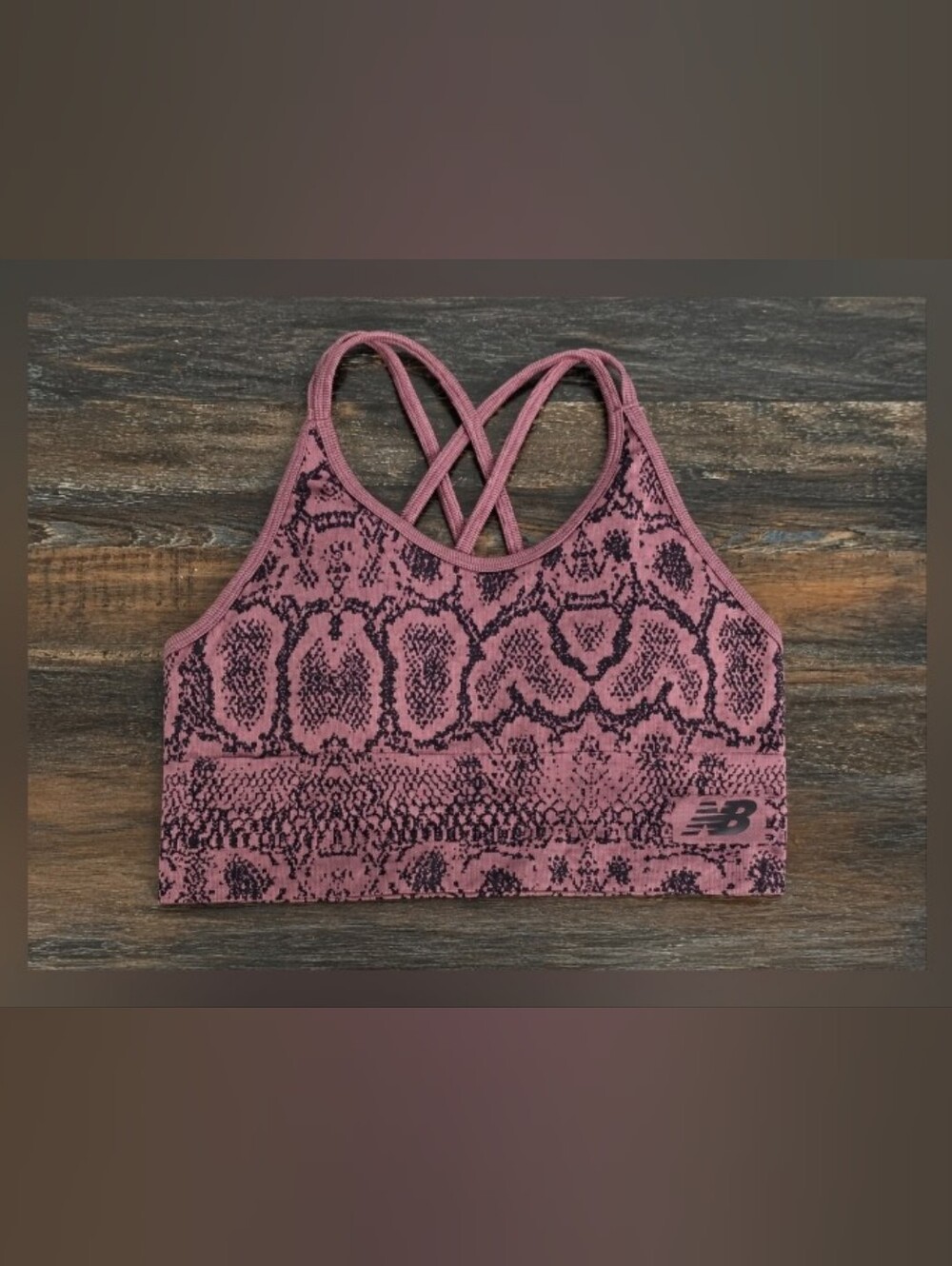 New Balance Mauve Snake-Print Crossback Sports Bra
